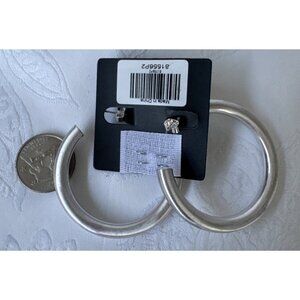 Columbus Boutique 2" Bold Wide Matte Silvertone Hoop Earrings NEW